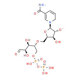 ChemSpider 2D Image | (2R,3R,4S,5R)-2-(5-Carbamoyl-1(2H)-pyridinyl)-5-({[(2R,3R,4R)-3,4-dihydroxy-1-{[hydroxy(phosphonooxy)phosphoryl]oxy}-5-oxo-2-pentanyl]oxy}methyl)-4-hydroxytetrahydro-3-furanolate (non-preferred name) | C16H25N2O15P2