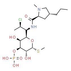 ChemSpider 2D Image | Methyl (5R)-5-[(2R)-2-chloro-1-{[(4R)-1-methyl-4-propyl-L-prolyl]amino}propyl]-3-O-phosphono-1-thio-beta-L-arabinopyranoside | C18H34ClN2O8PS