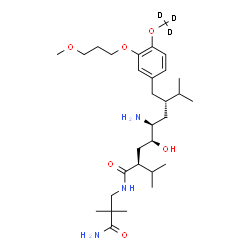 ChemSpider 2D Image | (2S,4S,5S,7S)-5-Amino-N-(3-amino-2,2-dimethyl-3-oxopropyl)-4-hydroxy-2-isopropyl-7-{3-(3-methoxypropoxy)-4-[(~2~H_3_)methyloxy]benzyl}-8-methylnonanamide | C30H50D3N3O6