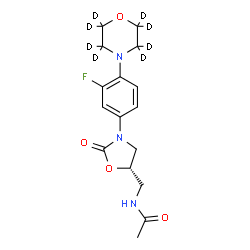 ChemSpider 2D Image | N-{[(5S)-3-{3-Fluoro-4-[(~2~H_8_)-4-morpholinyl]phenyl}-2-oxo-1,3-oxazolidin-5-yl]methyl}acetamide | C16H12D8FN3O4