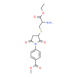 ChemSpider 2D Image | Methyl 4-{3-[(2-amino-3-ethoxy-3-oxopropyl)sulfanyl]-2,5-dioxo-1-pyrrolidinyl}benzoate | C17H20N2O6S