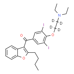 ChemSpider 2D Image | (2-Butyl-1-benzofuran-3-yl)(4-{[2-(diethylamino)(~2~H_4_)ethyl]oxy}-3,5-diiodophenyl)methanone | C25H25D4I2NO3