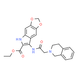 ChemSpider 2D Image | Ethyl 7-[(3,4-dihydro-2(1H)-isoquinolinylacetyl)amino]-5H-[1,3]dioxolo[4,5-f]indole-6-carboxylate | C23H23N3O5