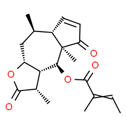 ChemSpider 2D Image | (3S,3aR,4S,4aR,7aR,8R,9aR)-3,4a,8-Trimethyl-2,5-dioxo-2,3,3a,4,4a,5,7a,8,9,9a-decahydroazuleno[6,5-b]furan-4-yl 2-methyl-2-butenoate | C20H26O5