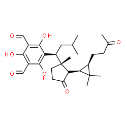 ChemSpider 2D Image | 5-[(1S)-1-{(1R,2S)-2-[(1R,3R)-2,2-Dimethyl-3-(3-oxobutyl)cyclopropyl]-1-methyl-3-oxocyclopentyl}-3-methylbutyl]-2,4,6-trihydroxyisophthalaldehyde | C28H38O7
