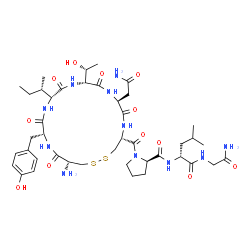 ChemSpider 2D Image | 1-({(4R,7S,10R,13R,16R,19R)-19-Amino-7-(2-amino-2-oxoethyl)-13-[(2S)-2-butanyl]-16-(4-hydroxybenzyl)-10-[(1R)-1-hydroxyethyl]-6,9,12,15,18-pentaoxo-1,2-dithia-5,8,11,14,17-pentaazacycloicosan-4-yl}car
bonyl)-D-prolyl-D-leucylglycinamide | C42H65N11O12S2
