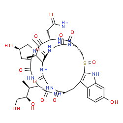 ChemSpider 2D Image | 2-[(1R,4S,8R,10S,13S,16S,34S)-34-[(2S)-2-Butanyl]-13-[(2S,3R)-3,4-dihydroxy-2-butanyl]-8,22-dihydroxy-27-oxido-2,5,11,14,30,33,36,39-octaoxo-27-thia-3,6,12,15,25,29,32,35,38-nonaazapentacyclo[14.12.11
.0~6,10~.0~18,26~.0~19,24~]nonatriaconta-18(26),19,21,23-tetraen-4-yl]acetamide | C39H54N10O14S
