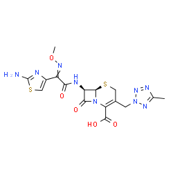 ChemSpider 2D Image | (6R,7R)-7-{[(2-Amino-1,3-thiazol-4-yl)(methoxyimino)acetyl]amino}-3-[(5-methyl-2H-tetrazol-2-yl)methyl]-8-oxo-5-thia-1-azabicyclo[4.2.0]oct-2-ene-2-carboxylic acid | C16H17N9O5S2