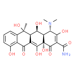 ChemSpider 2D Image | (4S,4aR,5R,5aR,6S,12aS)-4-(Dimethylamino)-3,5,6,10,12,12a-hexahydroxy-6-methyl-1,11-dioxo-1,4,4a,5,5a,6,11,12a-octahydro-2-tetracenecarboxamide | C22H24N2O9