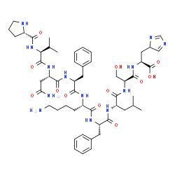 ChemSpider 2D Image | L-Prolyl-L-valyl-L-asparaginyl-L-phenylalanyl-L-lysyl-L-phenylalanyl-L-leucyl-L-seryl-3-(4H-imidazol-4-yl)-L-alanine | C53H77N13O12