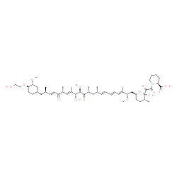 ChemSpider 2D Image | (2S)-1-{[(2R,3R,6S)-2-Hydroxy-6-{(2S,3E,5E,7E,9S,11R,13R,14R,15E,17R,19E,21R)-14-hydroxy-22-[(1S,3R,4R)-4-(2-hydroxyethoxy)-3-methoxycyclohexyl]-2,13-dimethoxy-3,9,11,15,17,21-hexamethyl-12,18-dioxo-3
,5,7,15,19-docosapentaen-1-yl}-3-methyltetrahydro-2H-pyran-2-yl](oxo)acetyl}-2-piperidinecarboxylic acid | C53H83NO14