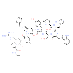 ChemSpider 2D Image | 5-Oxo-L-prolyl-L-histidyl-L-tryptophyl-L-seryl-L-tyrosyl-1-benzyl-D-histidyl-D-leucyl-L-arginyl-N-ethyl-L-prolinamide | C66H86N18O12