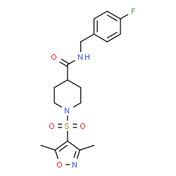 ChemSpider 2D Image | 1-[(3,5-Dimethyl-1,2-oxazol-4-yl)sulfonyl]-N-(4-fluorobenzyl)-4-piperidinecarboxamide | C18H22FN3O4S
