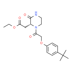 ChemSpider 2D Image | Ethyl [(2R)-1-{[4-(2-methyl-2-propanyl)phenoxy]acetyl}-3-oxo-2-piperazinyl]acetate | C20H28N2O5