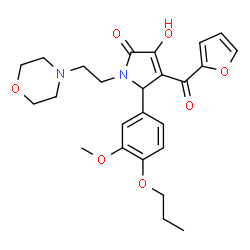ChemSpider 2D Image | 4-(2-Furoyl)-3-hydroxy-5-(3-methoxy-4-propoxyphenyl)-1-[2-(4-morpholinyl)ethyl]-1,5-dihydro-2H-pyrrol-2-one | C25H30N2O7
