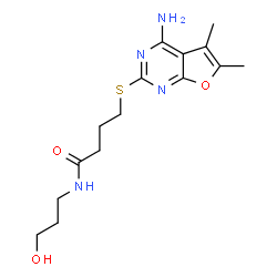 ChemSpider 2D Image | 4-[(4-Amino-5,6-dimethylfuro[2,3-d]pyrimidin-2-yl)sulfanyl]-N-(3-hydroxypropyl)butanamide | C15H22N4O3S