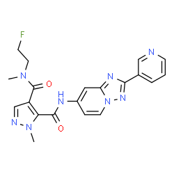 ChemSpider 2D Image | N~4~-(2-Fluoroethyl)-N~4~,1-dimethyl-N~5~-[2-(3-pyridinyl)[1,2,4]triazolo[1,5-a]pyridin-7-yl]-1H-pyrazole-4,5-dicarboxamide | C20H19FN8O2