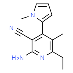 ChemSpider 2D Image | 2-Amino-6-ethyl-5-methyl-4-(1-methyl-1H-pyrrol-2-yl)nicotinonitrile | C14H16N4