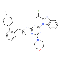 ChemSpider 2D Image | 4-[2-(Difluoromethyl)-1H-benzimidazol-1-yl]-N-{2-methyl-1-[2-(1-methyl-4-piperidinyl)phenyl]-2-propanyl}-6-(4-morpholinyl)-1,3,5-triazin-2-amine | C31H38F2N8O