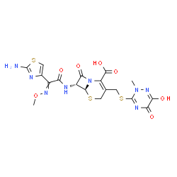 ChemSpider 2D Image | (6S,7R)-7-{[(2-Amino-1,3-thiazol-4-yl)(methoxyimino)acetyl]amino}-3-{[(6-hydroxy-2-methyl-5-oxo-2,5-dihydro-1,2,4-triazin-3-yl)sulfanyl]methyl}-8-oxo-5-thia-1-azabicyclo[4.2.0]oct-2-ene-2-carboxylic a
cid | C18H18N8O7S3