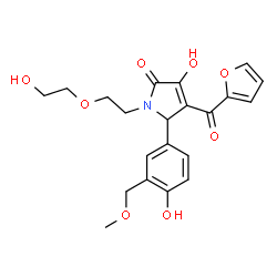 ChemSpider 2D Image | 4-(2-Furoyl)-3-hydroxy-1-[2-(2-hydroxyethoxy)ethyl]-5-[4-hydroxy-3-(methoxymethyl)phenyl]-1,5-dihydro-2H-pyrrol-2-one | C21H23NO8