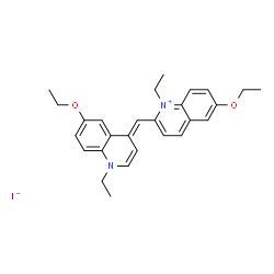 ChemSpider 2D Image | 6-Ethoxy-2-[(E)-(6-ethoxy-1-ethyl-4(1H)-quinolinylidene)methyl]-1-ethylquinolinium iodide | C27H31IN2O2