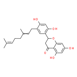 ChemSpider 2D Image | 2-[5-(3,7-Dimethyl-2,6-octadien-1-yl)-2,4-dihydroxyphenyl]-5,7-dihydroxy-2,3-dihydro-4H-chromen-4-one | C25H28O6