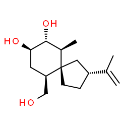 ChemSpider 2D Image | (2R,5R,6S,7R,8R,10S)-10-(Hydroxymethyl)-2-isopropenyl-6-methylspiro[4.5]decane-7,8-diol | C15H26O3