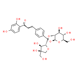 ChemSpider 2D Image | 4-[(1E)-3-(2,4-Dihydroxyphenyl)-3-oxo-1-propen-1-yl]phenyl 2-O-[(2S,3R,4R)-3,4-dihydroxy-4-(hydroxymethyl)tetrahydro-2-furanyl]-beta-D-glucopyranoside | C26H30O13
