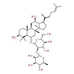 ChemSpider 2D Image | (3beta,6alpha,12beta,20E)-3,12-Dihydroxydammara-20(22),24-dien-6-yl (3xi)-2-O-(6-deoxy-alpha-L-mannopyranosyl)-beta-D-ribo-hexopyranoside | C42H70O12