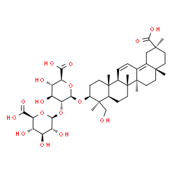 ChemSpider 2D Image | (3beta)-24,30-Dihydroxy-30-oxooleana-11,13(18)-dien-3-yl 2-O-beta-D-glucopyranuronosyl-beta-D-glucopyranosiduronic acid | C42H62O16