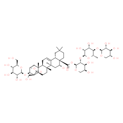 ChemSpider 2D Image | beta-D-Xylopyranosyl-(1->4)-6-deoxy-alpha-L-mannopyranosyl-(1->2)-1-O-[(2alpha,3beta,16alpha)-3-(beta-D-glucopyranosyloxy)-16,23-dihydroxy-24,28-dioxo-2,24-epoxyolean-12-en-28-yl]-alpha-L-arabinopyran
ose | C52H80O24