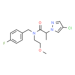 ChemSpider 2D Image | 2-(4-Chloro-1H-pyrazol-1-yl)-N-(4-fluorobenzyl)-N-(2-methoxyethyl)propanamide | C16H19ClFN3O2