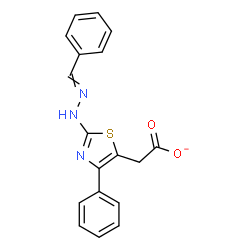 ChemSpider 2D Image | [2-(2-Benzylidenehydrazino)-4-phenyl-1,3-thiazol-5-yl]acetate | C18H14N3O2S
