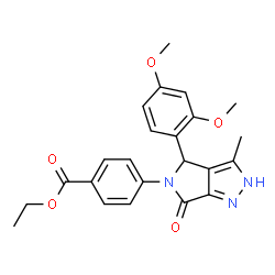 ChemSpider 2D Image | Ethyl 4-[4-(2,4-dimethoxyphenyl)-3-methyl-6-oxo-2,6-dihydropyrrolo[3,4-c]pyrazol-5(4H)-yl]benzoate | C23H23N3O5