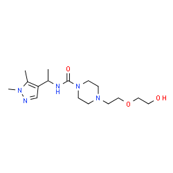 ChemSpider 2D Image | N-[1-(1,5-Dimethyl-1H-pyrazol-4-yl)ethyl]-4-[2-(2-hydroxyethoxy)ethyl]-1-piperazinecarboxamide | C16H29N5O3