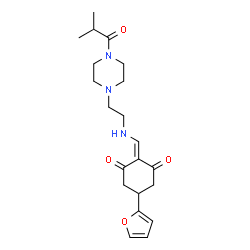 ChemSpider 2D Image | 5-(2-Furyl)-2-({[2-(4-isobutyryl-1-piperazinyl)ethyl]amino}methylene)-1,3-cyclohexanedione | C21H29N3O4