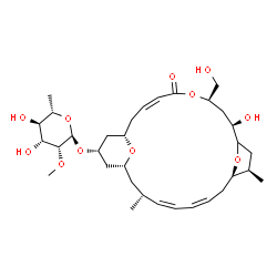 ChemSpider 2D Image | (1R,3R,4Z,6Z,9R,10R,13R,15R,18Z,21S,23R)-13-Hydroxy-15-(hydroxymethyl)-3,10-dimethyl-17-oxo-16,25,26-trioxatricyclo[19.3.1.1~9,12~]hexacosa-4,6,18-trien-23-yl 6-deoxy-2-O-methyl-alpha-L-mannopyranosid
e | C33H52O11