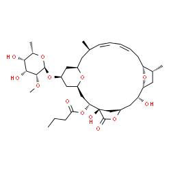 ChemSpider 2D Image | (1R,3R,4R,7R,9R,10R,12R,13R,15Z,17Z,19R,21R,23S)-23-[(6-Deoxy-2-O-methyl-alpha-L-talopyranosyl)oxy]-4,9-dihydroxy-12,19-dimethyl-5-oxo-6,25,26-trioxatetracyclo[19.3.1.1~4,7~.1~10,13~]heptacosa-15,17-d
ien-3-yl butanoate | C37H58O13