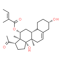 ChemSpider 2D Image | (3beta,10xi,12beta,14beta)-3,14-Dihydroxy-8-methyl-20-oxo-19-norpregn-5-en-12-yl (2E)-2-methyl-2-butenoate | C26H38O5
