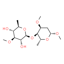ChemSpider 2D Image | Methyl 2,6-dideoxy-4-O-(6-deoxy-3-O-methyl-beta-D-glucopyranosyl)-3-O-methyl-beta-D-ribo-hexopyranoside | C15H28O8