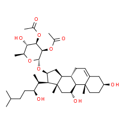 ChemSpider 2D Image | (3beta,11alpha,16beta,22S)-3,11,22-Trihydroxycholest-5-en-16-yl 2,3-di-O-acetyl-6-deoxy-alpha-L-mannopyranoside | C37H60O10