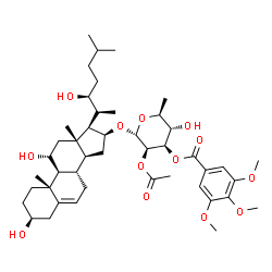 ChemSpider 2D Image | (3beta,11alpha,16beta,22S)-3,11,22-Trihydroxycholest-5-en-16-yl 2-O-acetyl-6-deoxy-3-O-(3,4,5-trimethoxybenzoyl)-alpha-L-mannopyranoside | C45H68O13