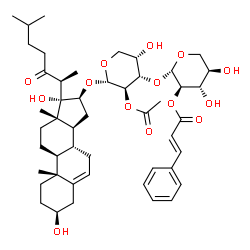 ChemSpider 2D Image | (3beta,16beta)-3,17-Dihydroxy-22-oxocholest-5-en-16-yl 2-O-acetyl-3-O-{2-O-[(2E)-3-phenyl-2-propenoyl]-beta-D-xylopyranosyl}-alpha-L-arabinopyranoside | C48H68O14