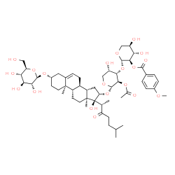 ChemSpider 2D Image | (3beta,16beta)-16-({2-O-Acetyl-3-O-[2-O-(4-methoxybenzoyl)-beta-D-xylopyranosyl]-alpha-L-arabinopyranosyl}oxy)-17-hydroxy-22-oxocholest-5-en-3-yl beta-D-glucopyranoside | C53H78O20