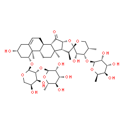 ChemSpider 2D Image | (1beta,3beta,23S,24S,25S)-1-{[2-O-(6-Deoxy-alpha-L-mannopyranosyl)-alpha-L-arabinopyranosyl]oxy}-3,23-dihydroxy-15-oxospirost-5-en-24-yl 6-deoxy-beta-D-gulopyranoside | C44H68O19