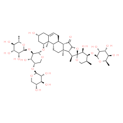 ChemSpider 2D Image | (1beta,3beta,23S,24S,25S)-1-{[6-Deoxy-alpha-L-mannopyranosyl-(1->2)-[beta-D-xylopyranosyl-(1->4)]-alpha-L-arabinopyranosyl]oxy}-3,23-dihydroxy-15-oxospirost-5-en-24-yl 6-deoxy-beta-D-gulopyranoside | C49H76O23