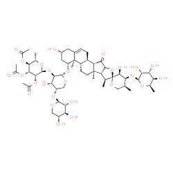 ChemSpider 2D Image | (1beta,3beta,23S,24S,25S)-3,23-Dihydroxy-15-oxo-1-{[2,3,4-tri-O-acetyl-6-deoxy-alpha-L-mannopyranosyl-(1->2)-[beta-D-xylopyranosyl-(1->4)]-alpha-L-arabinopyranosyl]oxy}spirost-5-en-24-yl 6-deoxy-beta-
D-gulopyranoside | C55H82O26