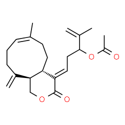 ChemSpider 2D Image | (5E)-2-Methyl-5-[(4aS,7Z,11aR)-7-methyl-11-methylene-3-oxo-1,4a,5,6,9,10,11,11a-octahydrocyclonona[c]pyran-4(3H)-ylidene]-1-penten-3-yl acetate | C22H30O4