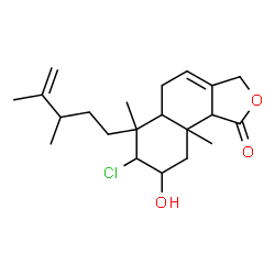ChemSpider 2D Image | 7-Chloro-6-(3,4-dimethyl-4-penten-1-yl)-8-hydroxy-6,9a-dimethyl-5,5a,6,7,8,9,9a,9b-octahydronaphtho[1,2-c]furan-1(3H)-one | C21H31ClO3